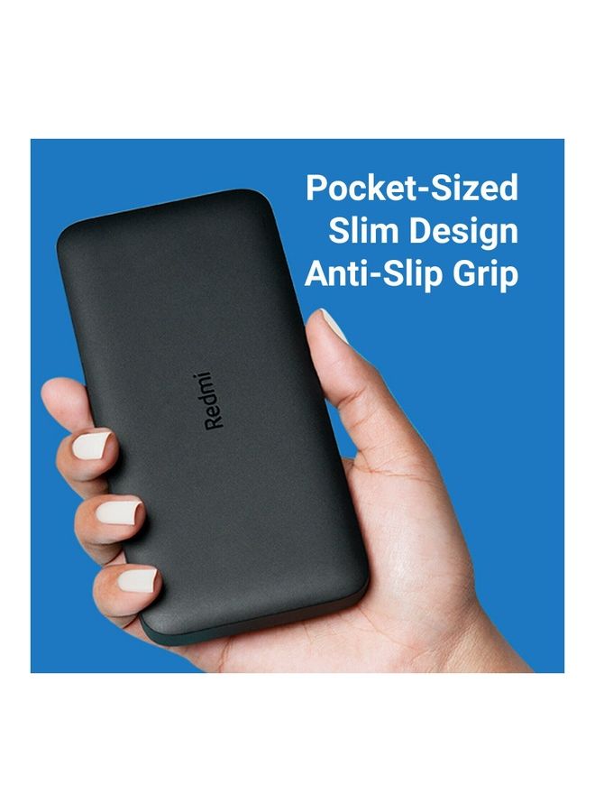 10000.0 mAh Redmi Power Bank Fast Charge 2.4A Dual Port with Micro-USB and USB-C Input Black