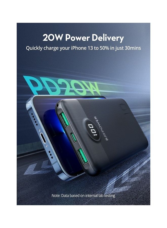 10000 mAh 3 Ports Power Bank 20 Watt Black