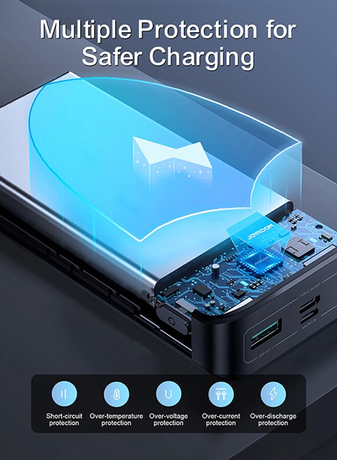 JR-QP192 20000mAh 22.5W Ultra Fast Charging Power Bank 2 Input 3 Output External Battery Pack Black