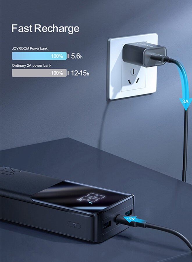 JR-QP192 20000mAh 22.5W Ultra Fast Charging Power Bank 2 Input 3 Output External Battery Pack Black
