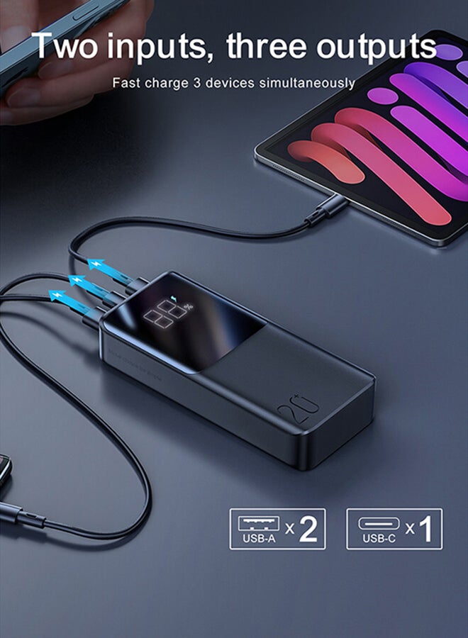JR-QP192 20000mAh 22.5W Ultra Fast Charging Power Bank 2 Input 3 Output External Battery Pack Black