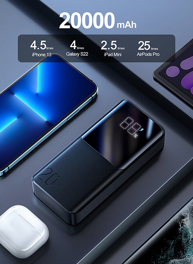 JR-QP192 20000mAh 22.5W Ultra Fast Charging Power Bank 2 Input 3 Output External Battery Pack Black