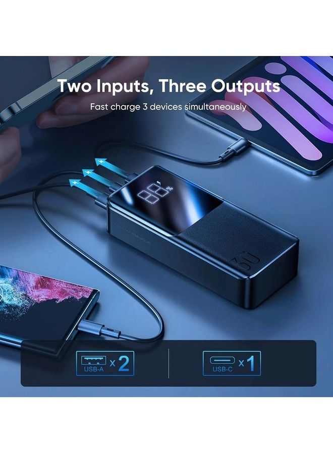 30000 mAh 30000mAh 2 Input 3 Output Power Bank Big LED Display PD 3.0 QC 3.0 External Battery Charger Black