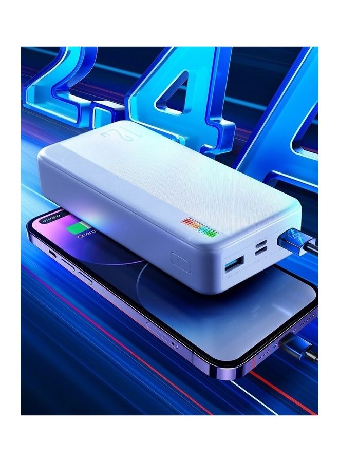 20000 mAh 12W Fast Charging Power Bank Dual Inputs Dual Outputs Phone Charger Battery White