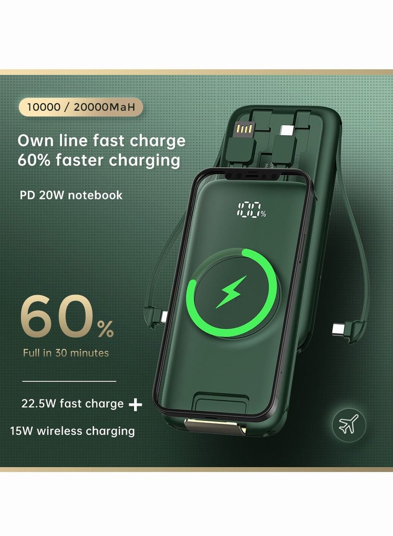 Large Capacity Portable Fast Charger Power Bank With Led Display Built in Cable 10000mah Green