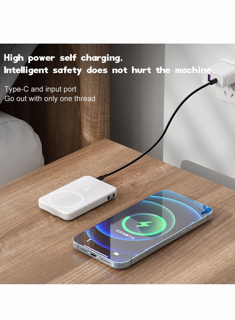 Magnetic Portable Power Bank Charger for Apple iPhone 15/14/13 Series 10000mah White