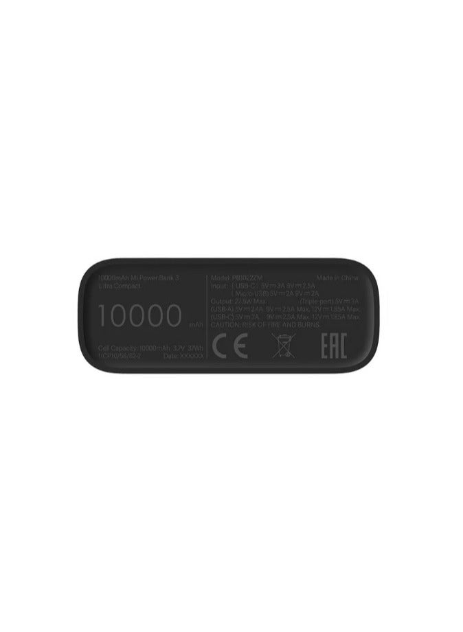 10000 mAh 10000mAh Mi Power Bank 3 Ultra Compact Black | Upto 22.5W Output | Support Low Voltage Charging Black