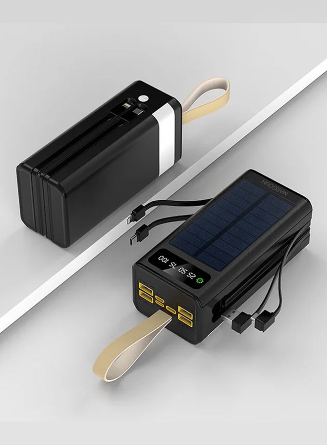 50000 mAh New Solar Power Bank Outdoor Portable Fast Charge External Battery 4 USB Port Phone Charger With LED Light Black