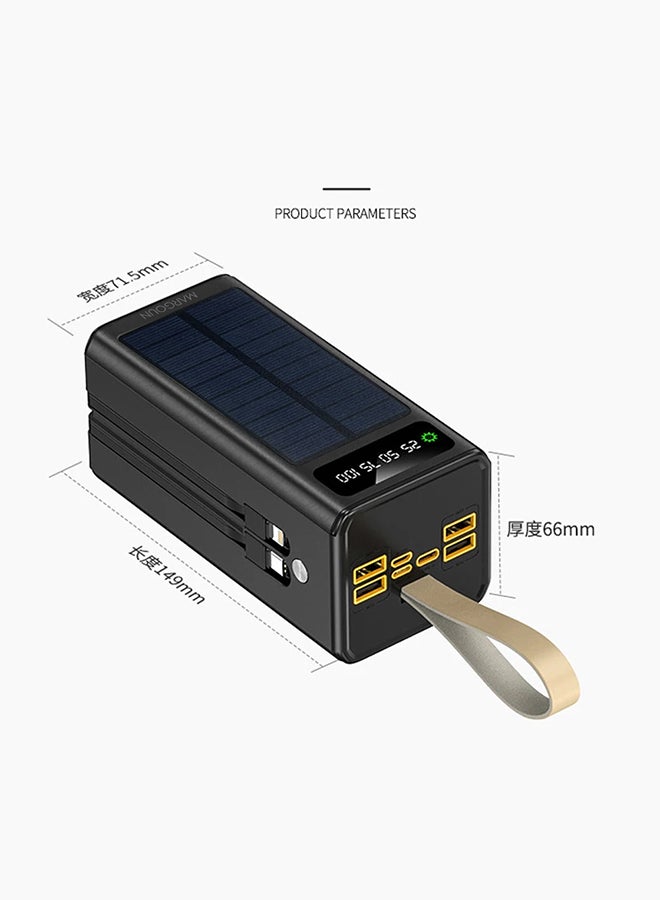 50000 mAh New Solar Power Bank Outdoor Portable Fast Charge External Battery 4 USB Port Phone Charger With LED Light Black