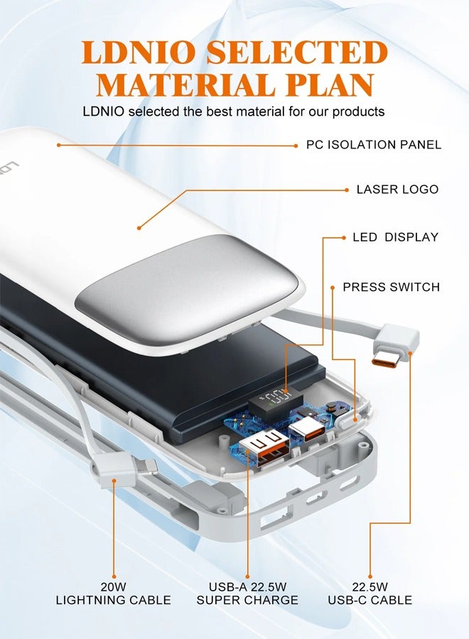 10000mAh Power Bank USB-C Fast Charging Power Banks smart LED Display with in-Built Charging Cable