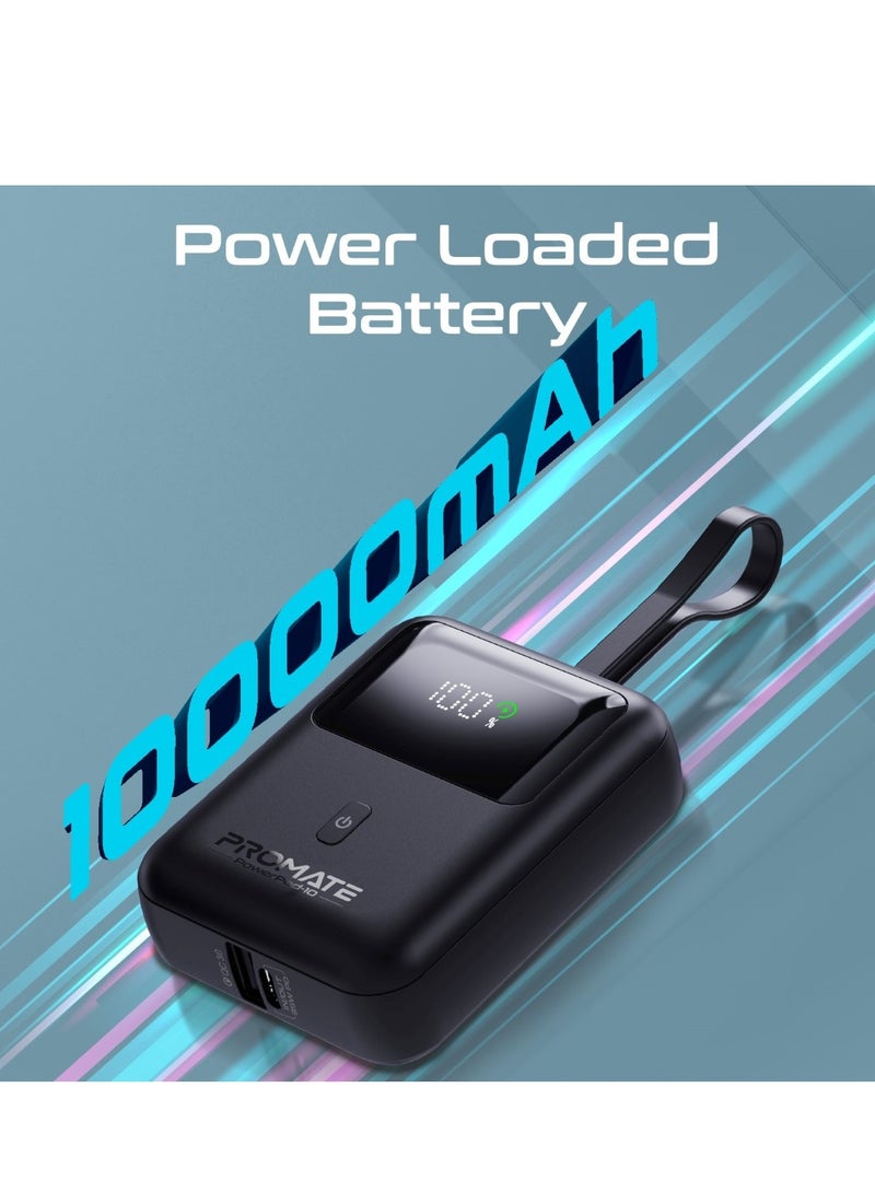 10000 mAh Power Bank, Universal Ultra-Compact Portable Charger With Built-In 35W USB-C Cable, 35W USB-C Power Delivery Port And 18W USB-A QC 3.0 Port For iPhone 15, Galaxy S23, Power Pod-10 Black