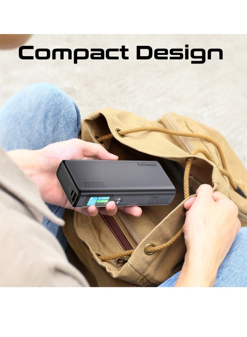 20000 mAh Ultra Slim Portable Power Pack With 130W Power Delivery Smart TFT LCD Screen USB A QC 3.0 Dual USB C Input Output Ports And Over Heating Protection For iPhone 15 Titan 130 Grey