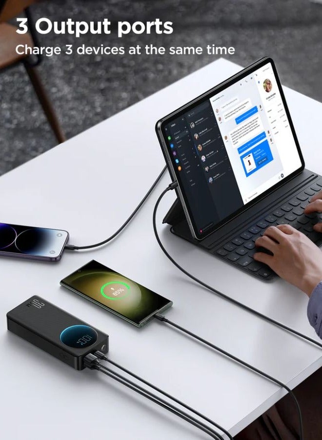 30000 mAh PD 30W Portable Charger For Laptop And Mobile Fast Charging Smart LCD Display Power Bank, With USB To Type-C Cable 0.25M For iPhone Series, MacBook Pro/Air, Dell, XPS, ASUS, iPad, Samsung Etc Black