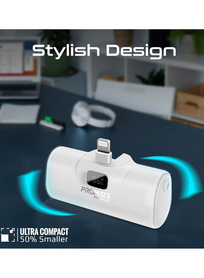 5000 mAh Power Bank Ultra-compact Portable Charger With Built-In 20W Foldable Lightning Connecter, 20W Usb-c Power Delivery Port, Led Screen And Foldable Kickstand For iPhone 15/14/13/12, Powerup-I White