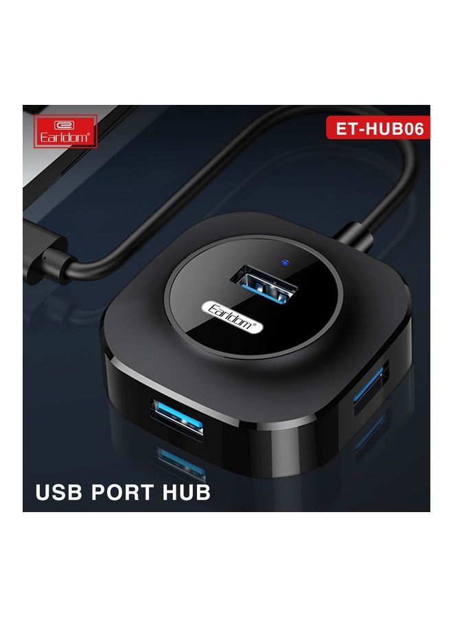 High Speed 4 USB Port Hub Splitter Black