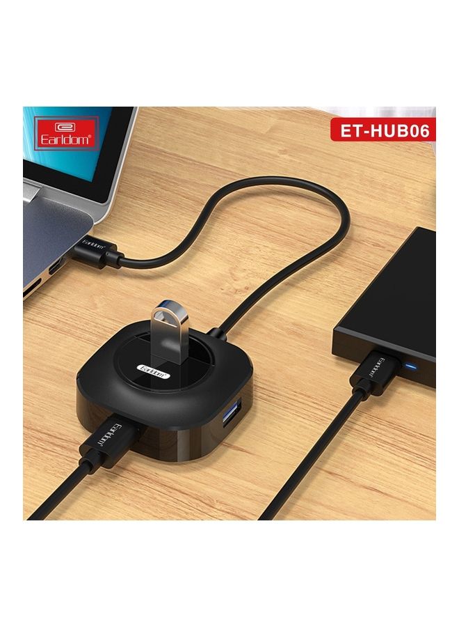 High Speed 4 USB Port Hub Splitter Black