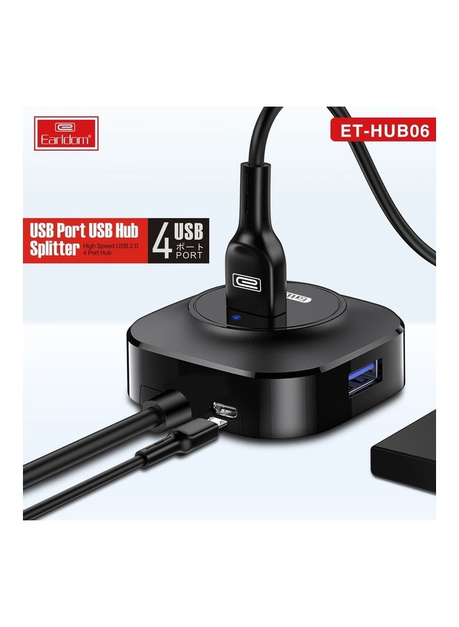 High Speed 4 USB Port Hub Splitter Black