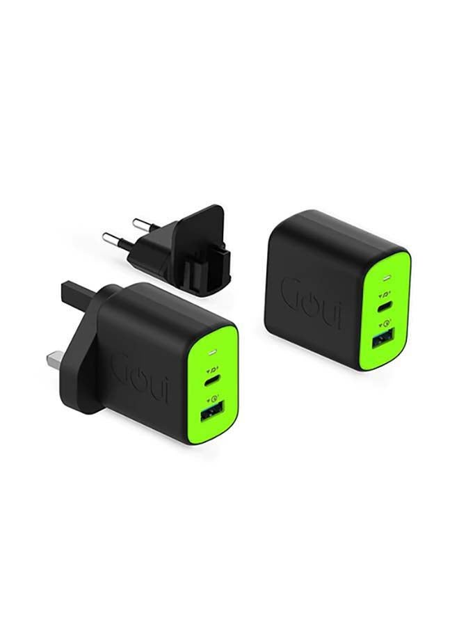 Wall Travel Charger 45 Watts 2 Ports Equipped With Power Delivery And Qualcomm 3.0 Technology Black