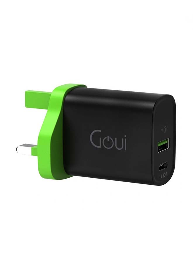 Mini PD Wall Charger 20W - Compact 2-Port Wall Travel Charger with Power Delivery (PD) and Qualcomm Quick Charge (QC) Technology for Fast Charging of Smartphones, Tablets, and USB Devices - Black