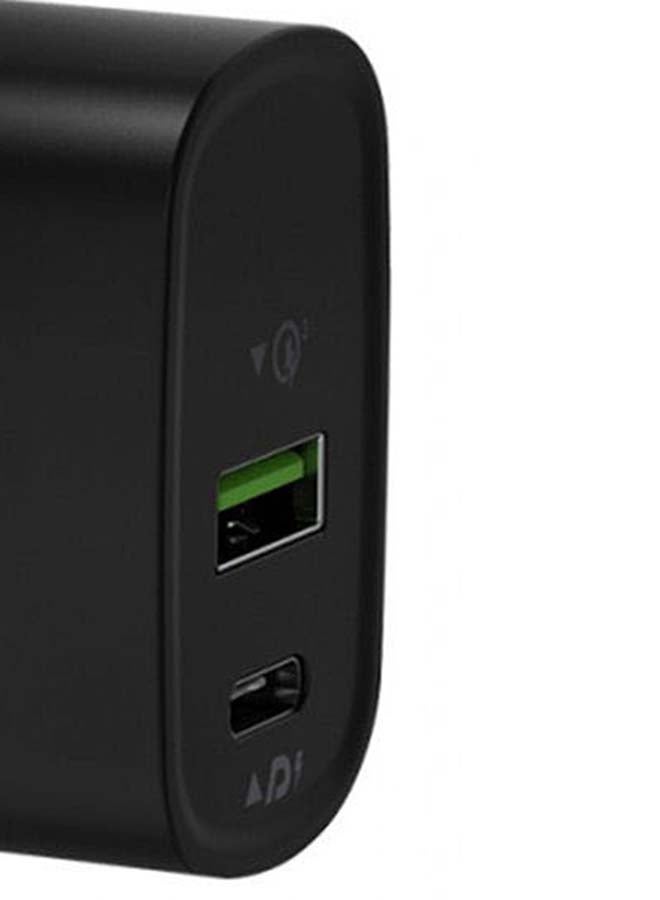 Mini PD Wall Charger 20W - Compact 2-Port Wall Travel Charger with Power Delivery (PD) and Qualcomm Quick Charge (QC) Technology for Fast Charging of Smartphones, Tablets, and USB Devices - Black