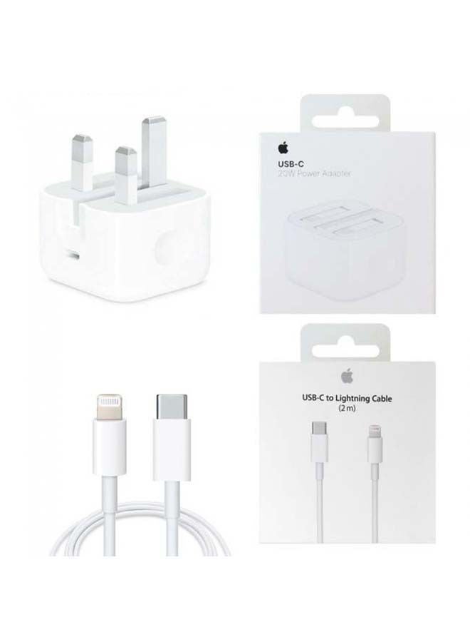 2 in 1 Pack of 20W USB-C Power Adapter and USB-C to Lightning Cable 2m white