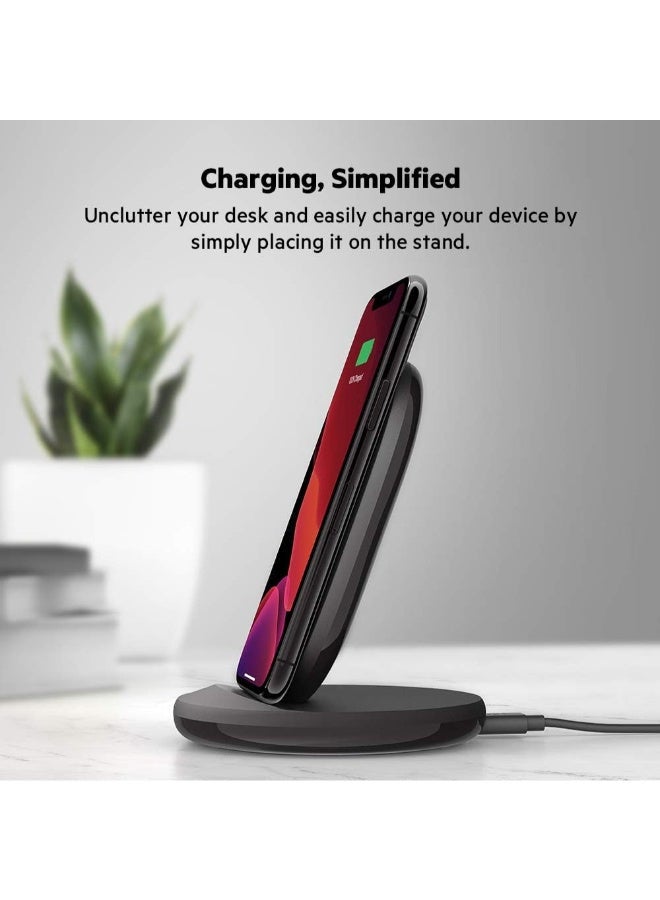 Boostcharge 15W Wireless Fast Charging Stand + Qc 3.0 24W Wall Charger - Wireless Charger For Iphone, Samsung, Google Pizel, Lg And Other Qi Enable Devices Black