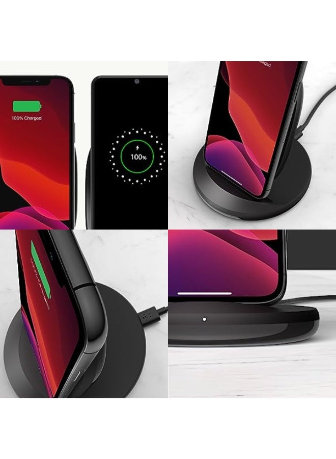 Boostcharge 15W Wireless Fast Charging Stand + Qc 3.0 24W Wall Charger - Wireless Charger For Iphone, Samsung, Google Pizel, Lg And Other Qi Enable Devices Black