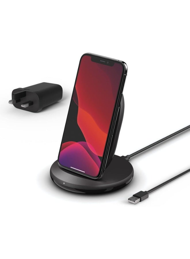 Boostcharge 15W Wireless Fast Charging Stand + Qc 3.0 24W Wall Charger - Wireless Charger For Iphone, Samsung, Google Pizel, Lg And Other Qi Enable Devices Black