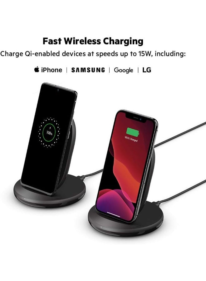Boostcharge 15W Wireless Fast Charging Stand + Qc 3.0 24W Wall Charger - Wireless Charger For Iphone, Samsung, Google Pizel, Lg And Other Qi Enable Devices Black