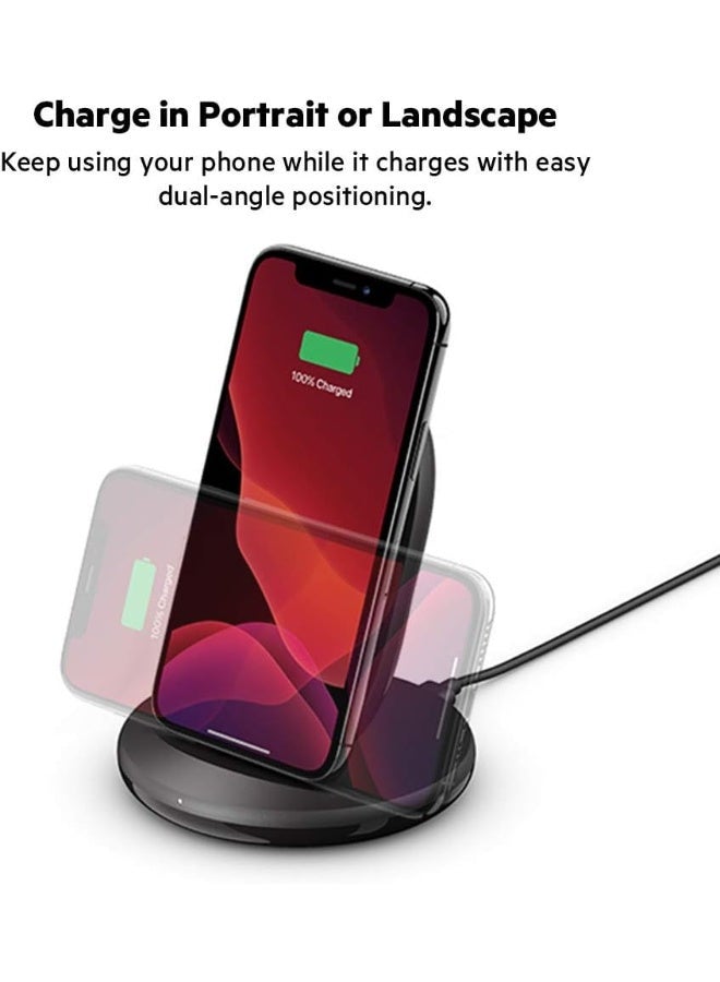 Boostcharge 15W Wireless Fast Charging Stand + Qc 3.0 24W Wall Charger - Wireless Charger For Iphone, Samsung, Google Pizel, Lg And Other Qi Enable Devices Black
