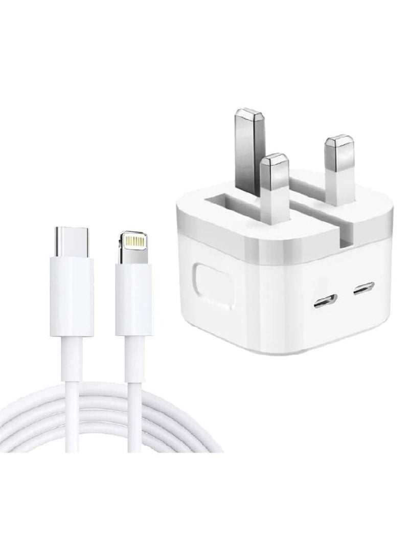 3 Pin Dual Port 35W USB C+C Power Adaptor With Charging Cable