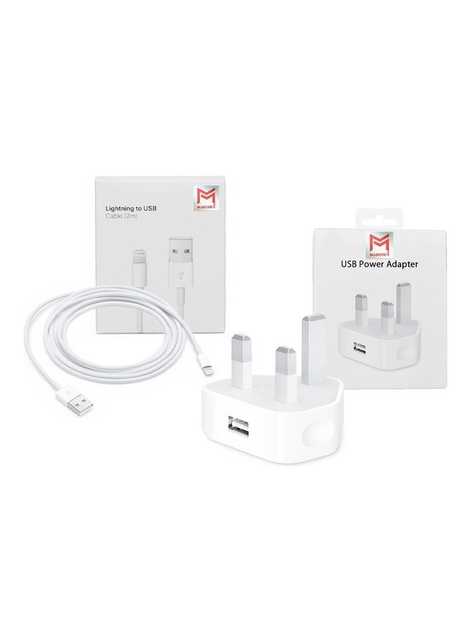 5W USB Power Adapter with Lightning to USB Cable 2m White