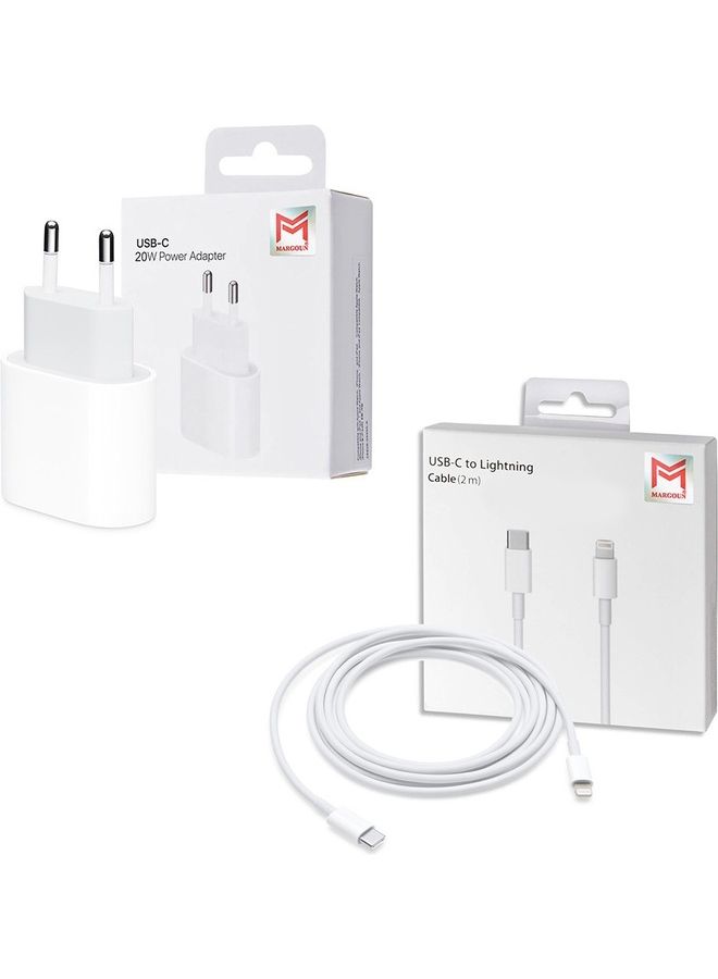 USB-C 20W Power Adapter with USB-C to Lightning Cable 2m White