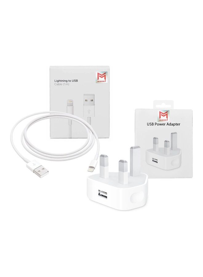 5W USB Power Adapter with Lightning to USB Cable 1m White