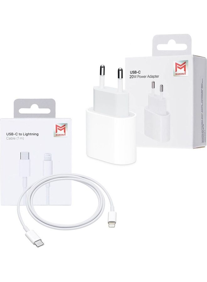 USB-C 20W Power Adapter with USB-C to Lightning Cable 1m White