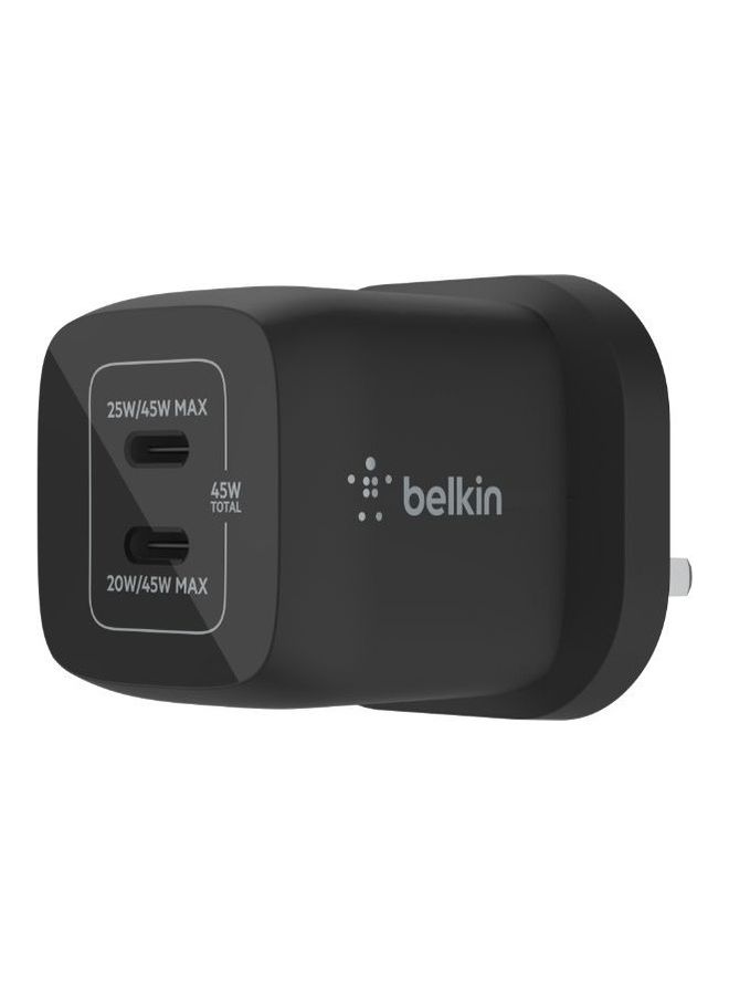 45W Dual USB Type C Wall Charger With GaN Technology   Power Delivery 3.0 For iPhone 15 Plus Pro Pro Max iPad Pro 12.9 11 MacBook Galaxy S24 Pixel   High Speed USB C ChargIng Black