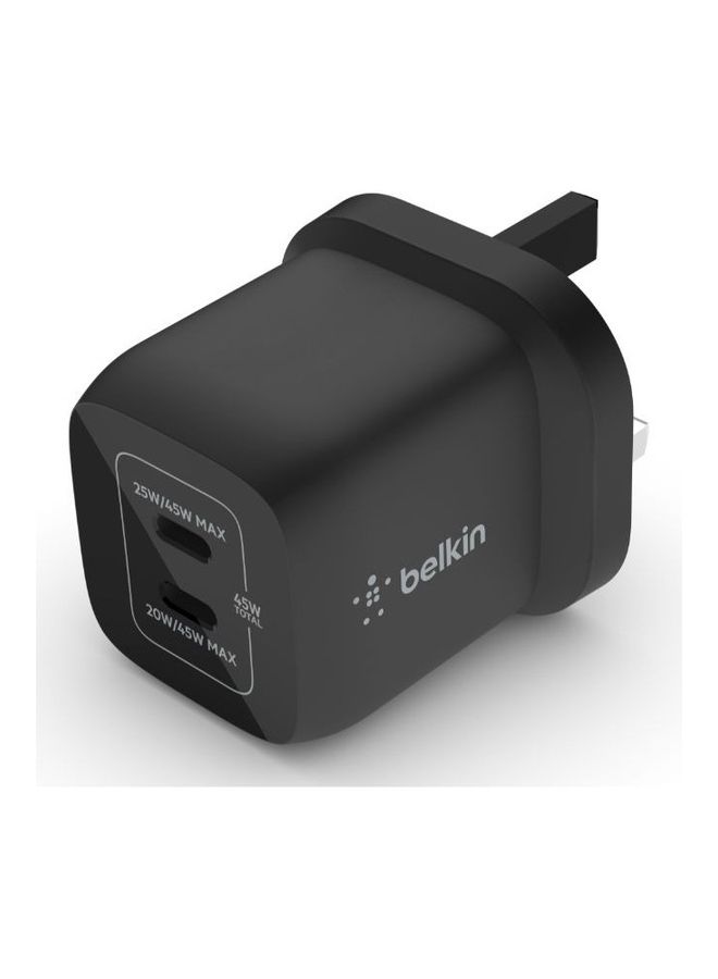 45W Dual USB Type C Wall Charger With GaN Technology   Power Delivery 3.0 For iPhone 15 Plus Pro Pro Max iPad Pro 12.9 11 MacBook Galaxy S24 Pixel   High Speed USB C ChargIng Black