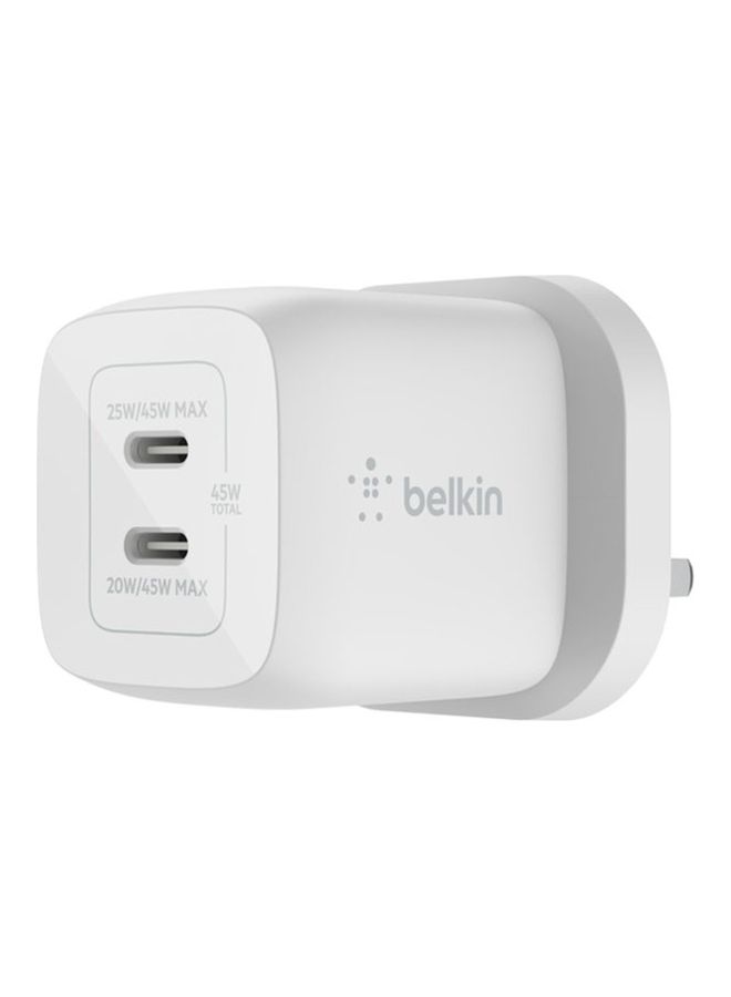45W Dual USB Type C Wall Charger With GaN Technology   Fast ChargIng Power Delivery 3.0   iPhone 15 Plus Pro Pro Max iPad Pro 12.9 11 MacBook Galaxy S24 Pixel And More   USB C Charger White