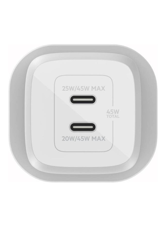 45W Dual USB Type C Wall Charger With GaN Technology   Fast ChargIng Power Delivery 3.0   iPhone 15 Plus Pro Pro Max iPad Pro 12.9 11 MacBook Galaxy S24 Pixel And More   USB C Charger White