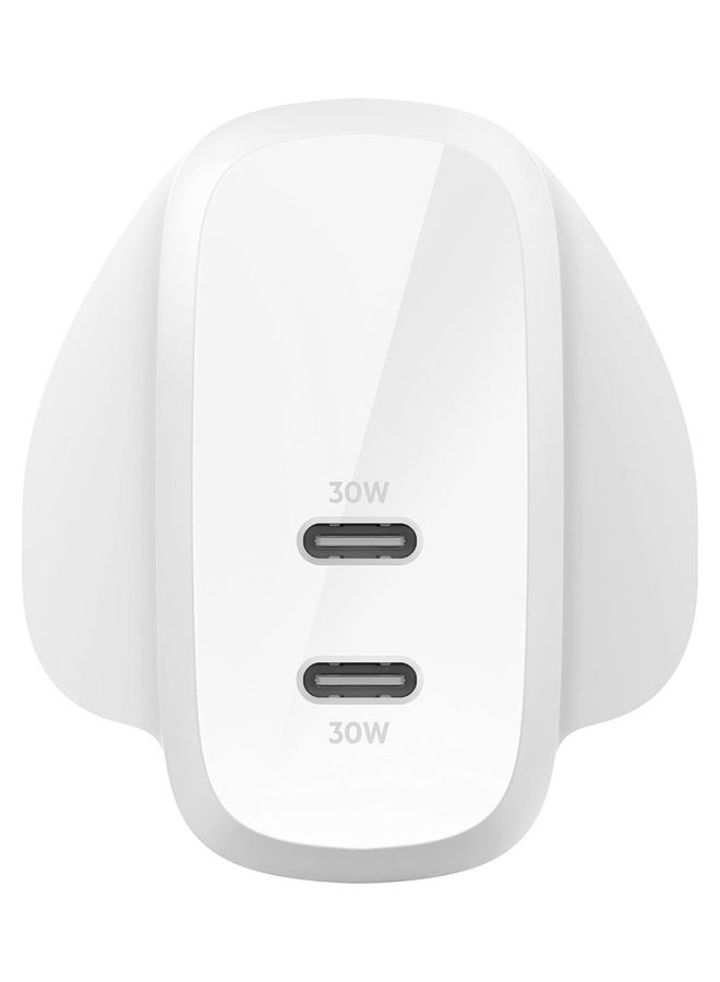 BoostCharge Dual USB-C Plug with PPS 60W for Apple iPhone, iPad, Samsung Galaxy, Google Pixel - Compatible w/USB-C to Lightning Cable & USB-C to USB-C - White White