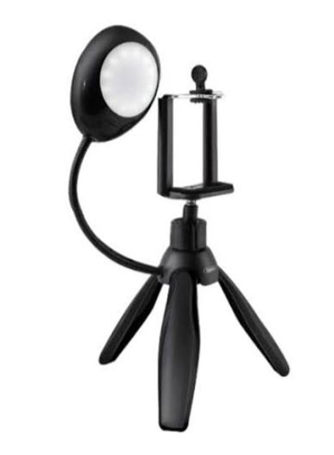 360 Degree Rotate Mini Smartphone Tripod With Selfie Lamp Black