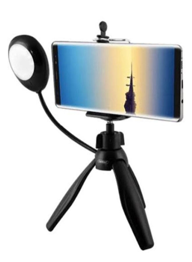 360 Degree Rotate Mini Smartphone Tripod With Selfie Lamp Black