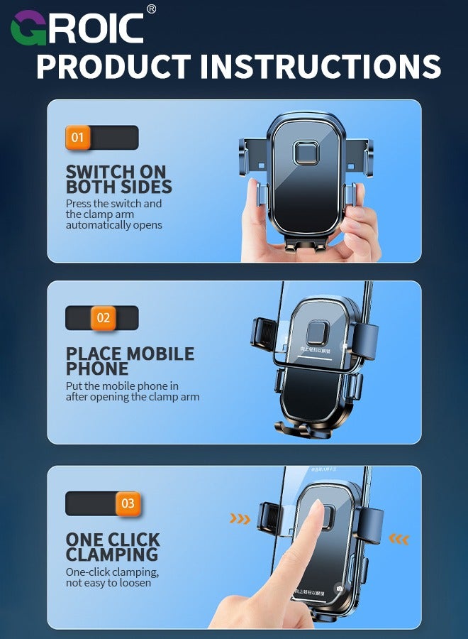 Car Mobile Phone Holder, Phone Mount for Car Dashboard & Air Vent, 1800 Degree Rotation Car Phone Holder Mount, Universal Phone Clip Car Mobile Phone Holder for iPhone Samsung All Smartphone