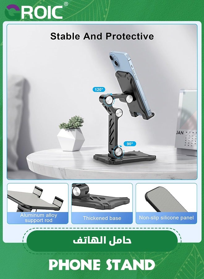 Black Cell Phone Stand for Desk, Adjustable Office Phone Stand Foldable Angle Height Phone Holder Compatible with 4.7inch-13inch Smartphone/iPad/Tablet