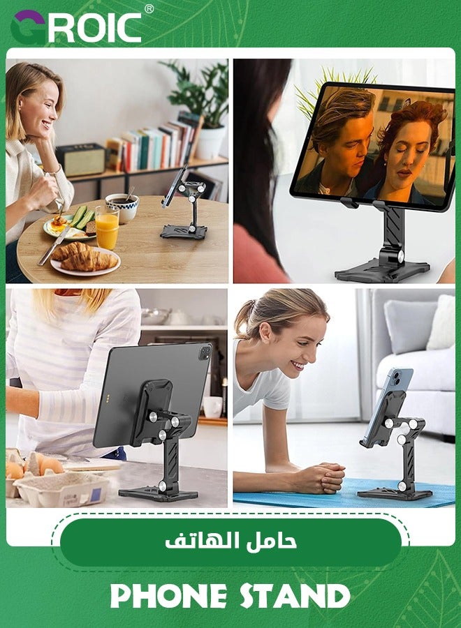 Black Cell Phone Stand for Desk, Adjustable Office Phone Stand Foldable Angle Height Phone Holder Compatible with 4.7inch-13inch Smartphone/iPad/Tablet