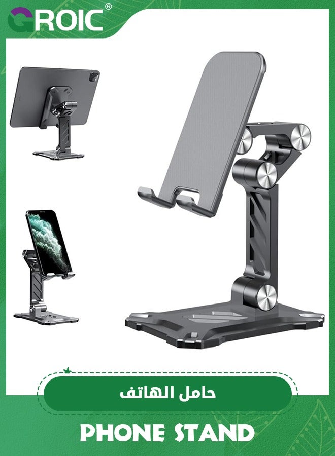 Black Cell Phone Stand for Desk, Adjustable Office Phone Stand Foldable Angle Height Phone Holder Compatible with 4.7inch-13inch Smartphone/iPad/Tablet