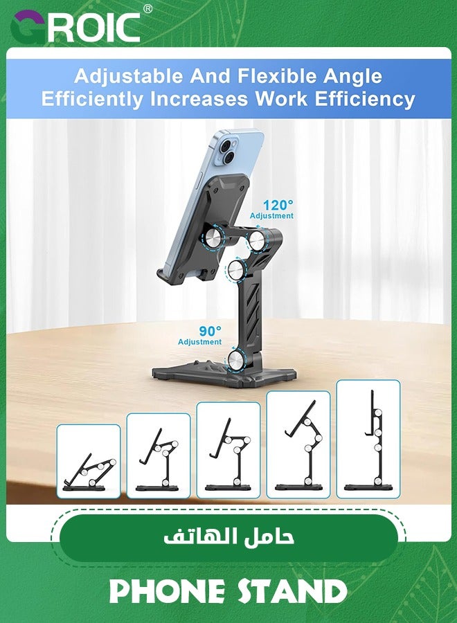 Black Cell Phone Stand for Desk, Adjustable Office Phone Stand Foldable Angle Height Phone Holder Compatible with 4.7inch-13inch Smartphone/iPad/Tablet