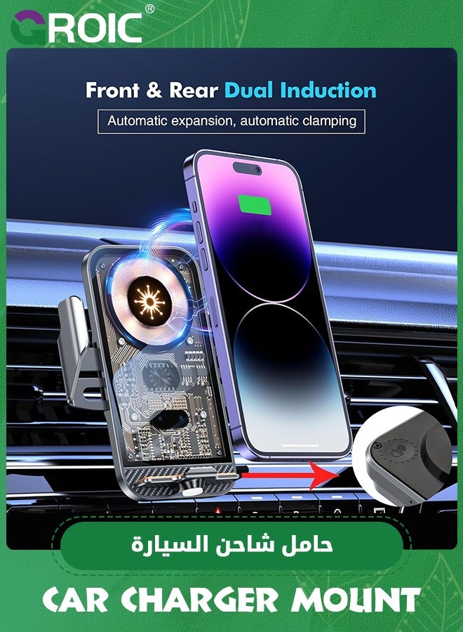 Wireless Car Charger, 15W Fast Charging Auto-Clamping Car Phone Holder, Wireless Charger Smart Car Wireless Charger Phone Holder for iPhone 15/14/13/12/11/Pro Max & Samsung Galaxy Series