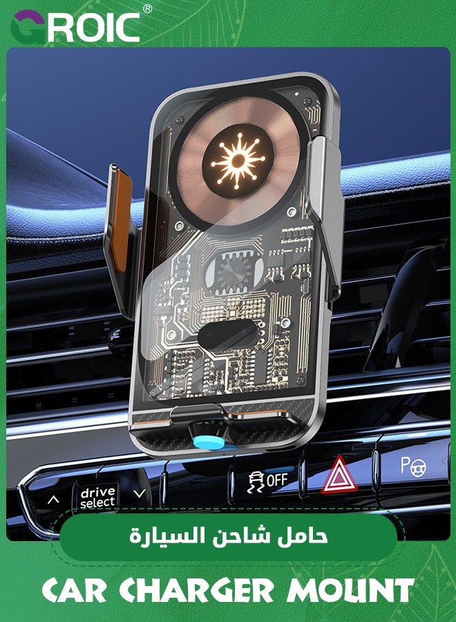 Wireless Car Charger, 15W Fast Charging Auto-Clamping Car Phone Holder, Wireless Charger Smart Car Wireless Charger Phone Holder for iPhone 15/14/13/12/11/Pro Max & Samsung Galaxy Series