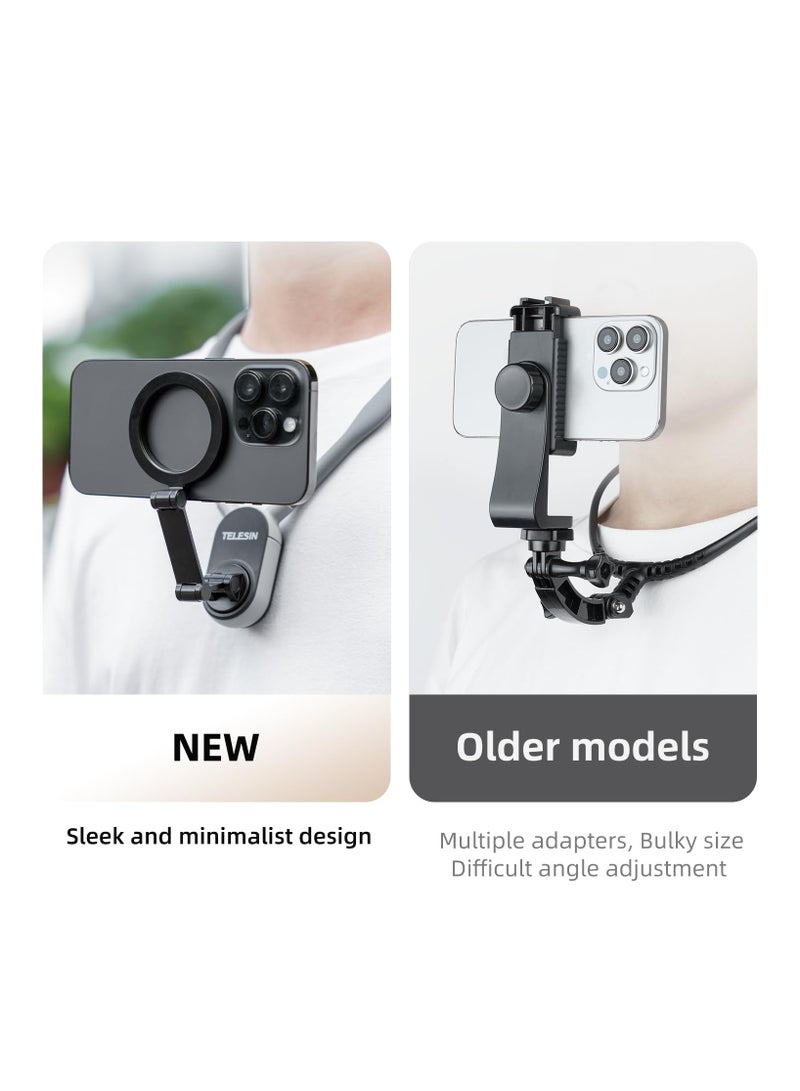Magnetic Neck Mount for Phones, Neck Cell Phone Holder POV/Vlog Selfie Mount Hand Free Phone Neck Holder Chest Stand Strap Video Recording for iPhone 15 14 13 12 Seires Android Phones (Blue)